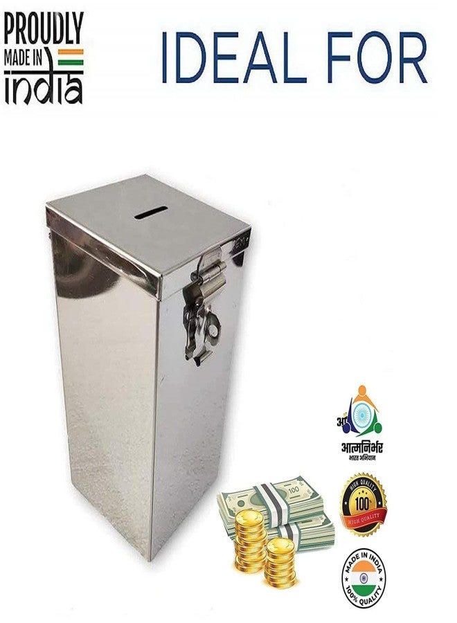 GinoSet® Coin Box/Piggy Bank/Gullak/Donation Box/Suggestion Box/Antique Coin Bank Box (6.5 Inch) Box(H- 6.5" W-4" L-4.5") (Small Latch) - Image 2